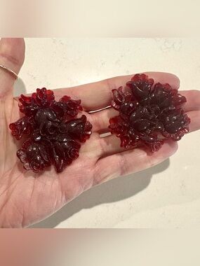 Angela Caputi Florence Garnet Resin Floral Clip Earrings 2” Italy